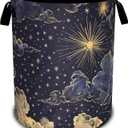 Beautiful Sun Stars Moon Laundry Basket Oxford Cloth Clouds Laundry Hamper With Handle Foldable Portable Clothes Storage Basket 18.9 X 16.5 In Storage Bag For Laundry Room/Bathroom/Bedroom/Dormitories