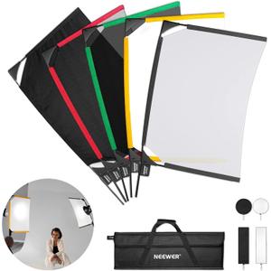 Neewer Foldable Scrim Flag Kit, 18x24in/45x60cm 5 in 1 Photography Flag Panel Lighting Reflector Diffuser Light Modifier Shaper for Soft, Diffused & Light Effects, Carry Bag Included, SF4560F
