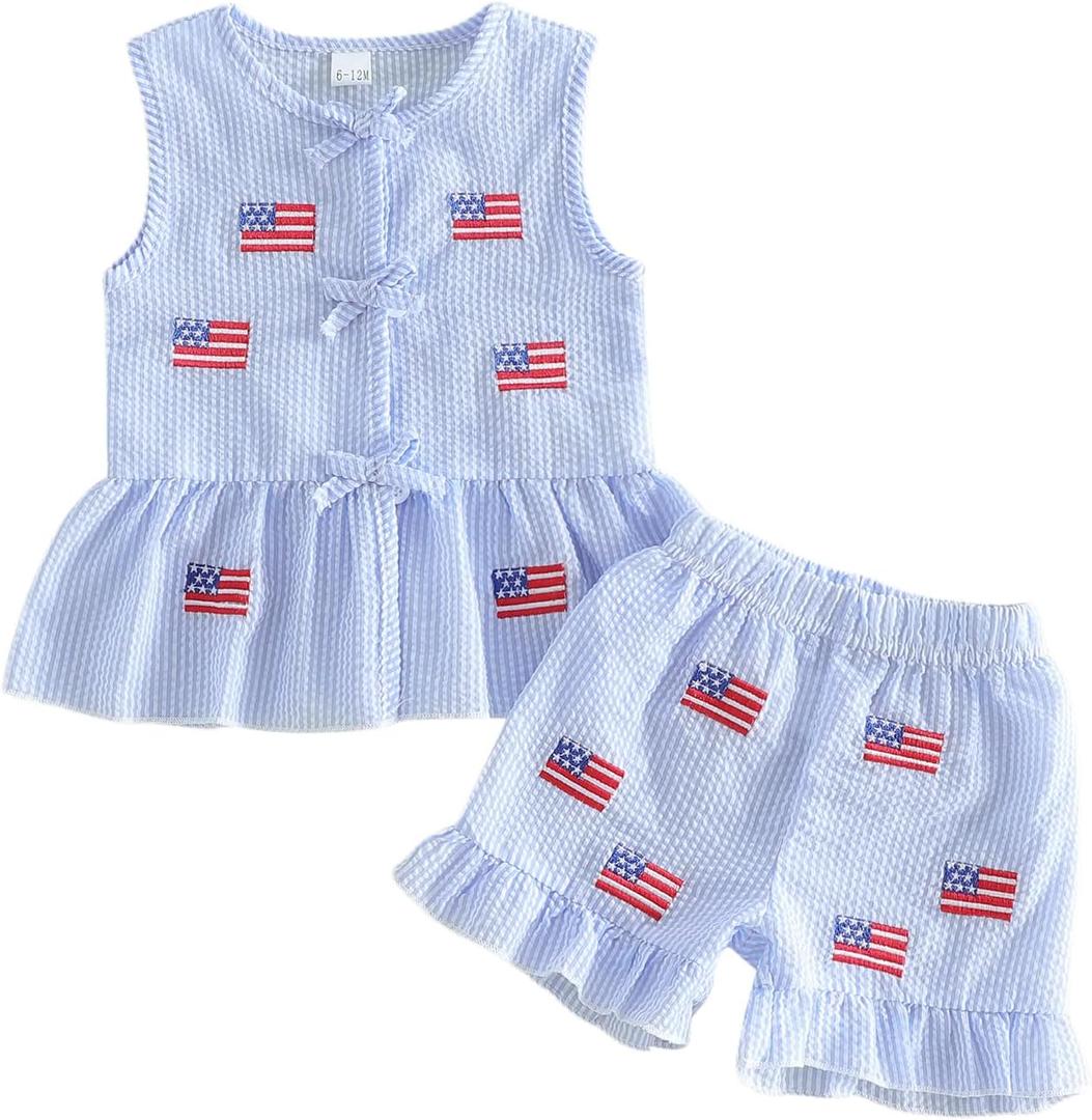 YINGISFITM 4th Fourth of July Toddler Baby Girl Outfit USA American Flag Tank Top Dress Shirt Shorts Independence Day Clothes