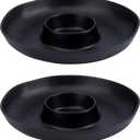 Chip & Dip Serving Set, 2 PCS Divided Cheeses Serving Platter, Relish Tray, Round Compartment Appetizer Set for Chips and Dip, Veggies, Candy and Snacks, Black, Set of 2