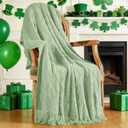 inhand Basil Green Knitted Throw Blanket for Couch and Bed, St. Patricks Day Lucky Spring Gifts Throw for Her or Him, Soft Farmhouse Woven Blanket with Tassel, Lightweight Decorative, 50"x60"