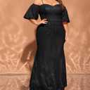 Women's Plus Size Off The Shoulder Puff Sleeve Dress Sequin Formal Maxi Evening Cocktail Party Gowns (Black, XXXL)