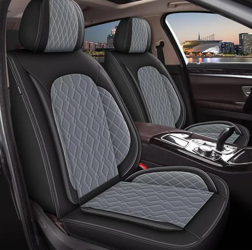 2 Front Car Seat Cover Fit for Honda Pilot 2005-2016, Faux Leather for Pilot Seat Covers Waterproof Auto Seat Cushion Protector Compatible Airbag (2 Seats,Black&Dark Grey)