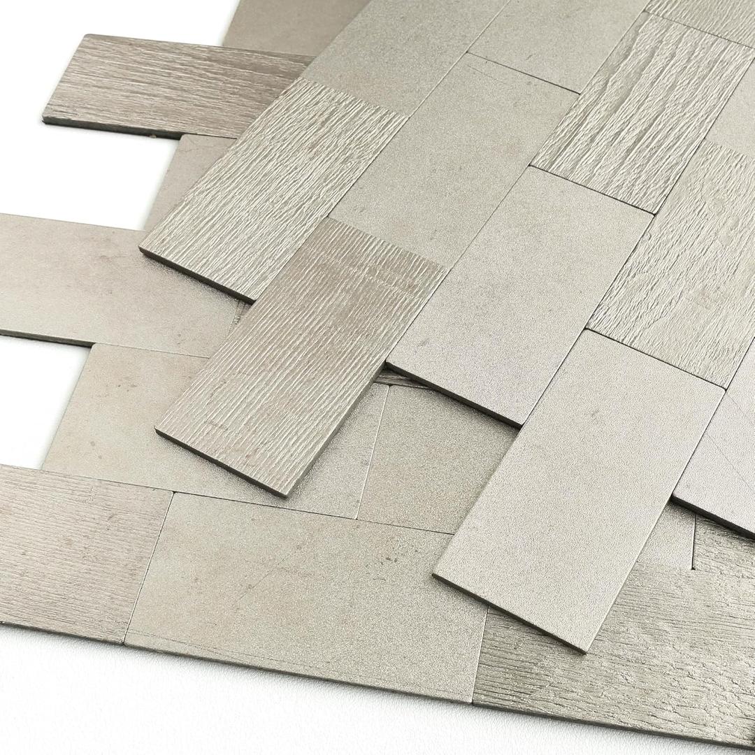 VAOVI Peel and Stick Backsplash,Kitchen Peel and Stick Mosaic Self Adhesive Metal Wall Tiles Champagne-10pcs (10pcs/6.88sqft/pack)
