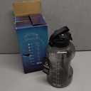 AQUAFIT Half Gallon Water Bottle with Time Marker - Straw & Chug Lid - BPA Free Gym Water Bottle with Straw - Big Gallon Jug (Gray, 64 oz - 2in1 Lid)