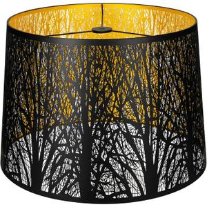 ALUCSET Metal Large Lampshade, Drum Lamp Shade 14" Top x 16" Bottom x 11" High, Lamp Shades for Table and Floor Lamps, Black Gold Finished Etched Forest Replacement Shade, Spider Fitter