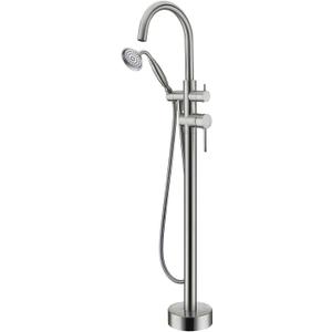 Tub Filler Freestanding Bathtub Faucet Brushed Nickel Floor Mounted Brass Bathroom Tub Faucets with Hand Shower