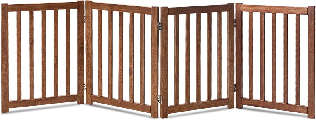 LZRS 4-Panel Wooden Free Standing Foldable Dog Gate Indoor  24" High, Extra Wide Step-Over Safety Pet Gate for Doorways, Stairs, Hallways, Large Spaces & Playpen for Puppies Indoor Use, Oak
