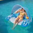 Pool Float for Adults with Canopy, XL Inflatable Chair Lounge Floaties with Adjustable Sun Shade Cover, Drink Holder, Ergonomic Headrest