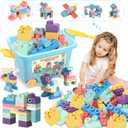 ROHSCE 100PCS Baby Blocks Set with Storage Bucket, Building Block Toys STEM Educational Toddler Gifts, Rubber Soft Blocks for Preschool, Sensory Stacking Toys to Improve Creativity