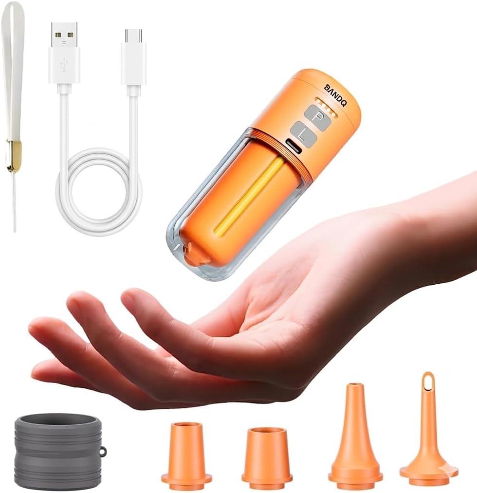 Air Pump for Inflatables with 2000 mAh Battery & Camping Light4.5kPa Pressure and 430L/min Ultra-Fast and Mini Electric Air Pump, Inflate Deflate for Air Mattress, Pool Floats, Vacuum Storage Bags