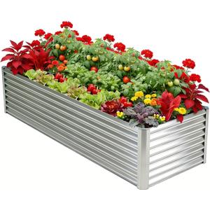Galvanized Raised Garden Bed Kit Outdoor Patio,8x4x2ft Large Rectangular Metal Planter Boxes,Deep Root Box Planter for Gardening, Vegetables, Flowers, Herbs, 1 Pack, Silver