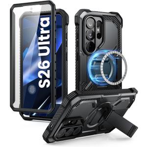 i-Blason for Samsung Galaxy S26 Ultra Case MagSafe with Adjustable Metal Kickstand, Built-in Screen Protector, Full-Body Heavy-Duty Phone Case for Samsung S26 Ultra 6.9 inch, Armorbox Series, Black