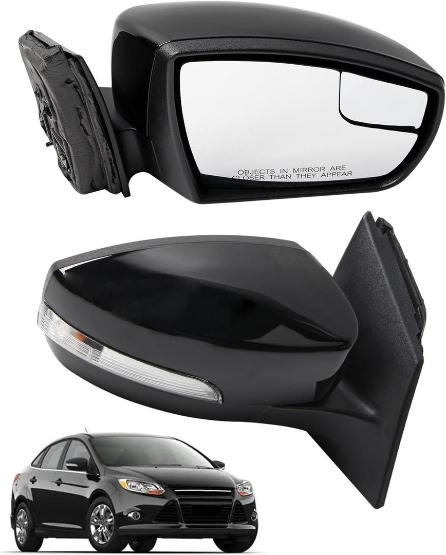 Right Passenger Side Mirror Fit for Ford Focus 2012 2013 2014 Replace CP9Z17682CA, Black Exterior Rearview Power Glass with Manual Folding, Blind Spot Mirror and Turn Signal 7Pins