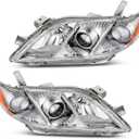 DWVO Projector Headlight Assembly Compatible with 2007 2008 2009 Camry Exclude Hybrid Chrome Housing Headlamp with Amber Reflector Clear Lens (Driver and Passenger Side)