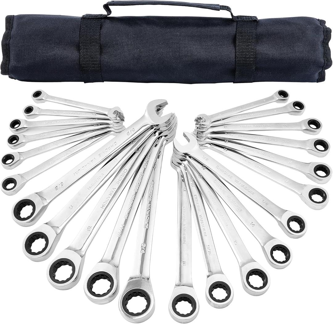 Ratchet Wrenches Set, 22-Piece Combination Wrench Set, Metric & SAE, Anti-Slip Grip, CR-V Steel, 1/4" to 3/4" & 6mm to 18mm, Portable Oxford Pouch Organizer