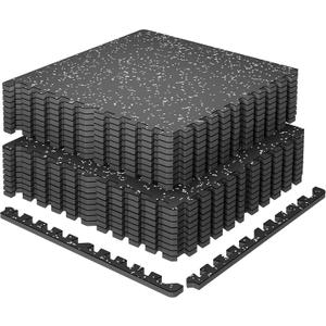 SUPERJARE 0.79'' Extra-Thick Exercise Equipment Mats, 18 Pcs 72 Sq Ft Rubber Top Floor Tiles with High Density EVA Foam, Interlocking Gym Flooring for Home Gym, Workout Mat, Black/Grey