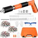 Concrete Nail Gun Kit with 300 Round Nails, 5 Speed Nail Gun Nail Gun, Concrete Nail Gun for Steel & Concrete, Portable Nail Gun for Ceiling/Wire Hider with Gloves (A)