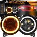 JL/JT 9 Inch LED Headlights with Halo DRL & Turn Signal Round for Je-ep 2018-2024 Wrangler Gladiator JL JLU Unlimited Sport Rubicon Sahara 9" DOT Headlight Integrated DRL Turn Signal Halo Ring