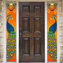 Diwali Porch Banner Deepavali Festival of Lights Peacock Indian Holiday Party Front Door Wall Hanging Banner Decoration