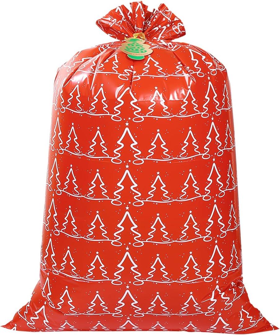Extra Large Christmas Gift Bags 56"X 36",1 Pcs Oversized Reusable Durable Plastic Jumbo Giant Big Gift Bags with Gift Tag for Christmas Presents Wrapping Goodie Bags Kids Bicycle Bike