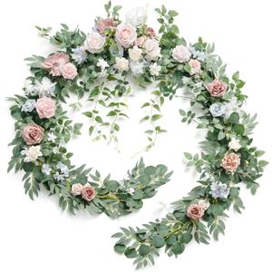 Ling's Moment 9FT Flower Garland for Backdrop Decoration - Wedding Arch Flowers, Eucalyptus & Rose, Artificial Floral Garland for Mantle - Sweetheart Table Decor for Ceremony, Christmas, Emerald Tawny