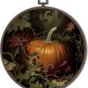 XNXLDYLH Vintage Fall Pumpkin Round Framed Wall Art Decor, Dark Cottagecore Antique Hanging Wall Decor Decorations, Dark Academia Fall Autumn Canvas Prints Wall Art Paintings for Living Room, 10x10In