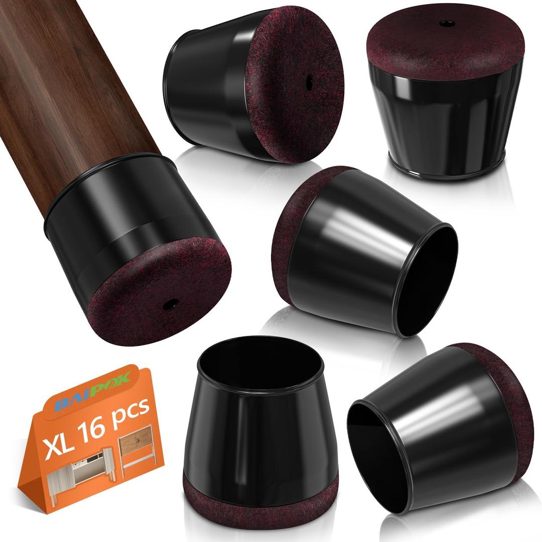 16Pcs Black Chair Leg Floor Protectors for Hardwood Floors Silicone Chair Leg Covers Caps Thickened Felt Pads Furniture Feet Bottom Protectors Anti Scratch Reduce Noise (Black XL Fit 1.46"-1.77")