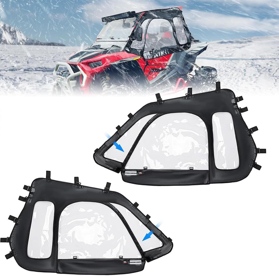 KEMIMOTO Soft Upper Doors YKK Zippers Compatible with Polaris RZR XP 1000 / XP Turbo 2014-2023, UTV Cab Enclosures Fit with Side Mirrors and Windshields 3-Pane Window Waterproof - 2 Seater