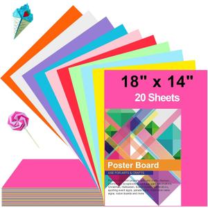 20 Pcs Poster Board Colorful Paper 14x18, ROOKEA Vision Boards Bulk Blank Graphic Display Posterboard Card Paper for Kids School Classroom Arts Craft Projects Drawing Scrapbooking