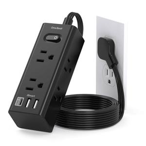 1Ft Extension Cord with Multiple Outlets, Flat Plug Power Strip Surge Protector with 1 Ft Cord, 6 Outlet 3 USB Ports (1 USB C), Multi Outlet Wall Plug for Travel, Dorm Room Essentials-Black