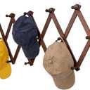 SCUNDA Accordion Wall Hanger with 20 Hooks, Expandable Wall Hat Display Rack, Wooden Wall Hook for Coat, Hats, Baseball Caps, Coffee Mug, Jewelry(Brown)