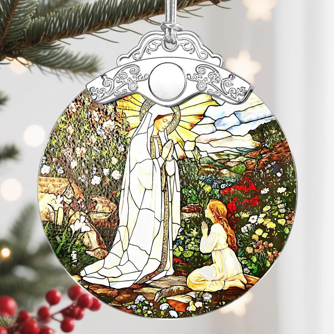 Christmas Ornaments, Christmas Tree Ornaments, Stained Glass Religious Ornament, Catholic Home Decor, Holiday Presents, Religious Gifts, Faith Gift for Christian, Gift Idea - Lady of Lourdes (Virgin Mary)