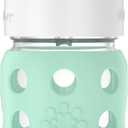 Lifefactory 8-Ounce Wide Neck Glass Baby Bottle with Protective Silicone Sleeve and Pivot Straw Cap, Mint (LG2241WMI4)