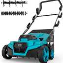 36V 15" Brushless Cordless Electric Dethatcher and Scarifier Compatible with Makita 18V Battery(Tool Only), w/12Gal Thatch Collection Bag, 5-Depth Adjustment, Quick-Fold, Walk Behind for Lawn Care (Blue)
