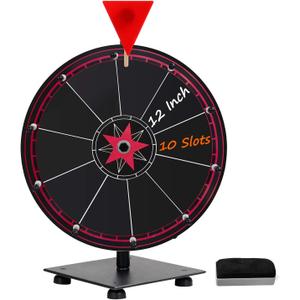 T-SIGN Spinning Wheel for Prizes, 10 Slots Black Prize Wheel with Eraser, 12 Inch Spin Wheel with Stand, Roulette Wheel for Tabletop - Wheel of Fortune Wheel Spinner for Carnival, Game Casino