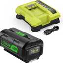 Powilling 40V 6.5Ah Replacement for Ryobi 40V Battery and Charger Kit Compatible with Ryobi Battery 40 Volt OP4026 OP40601 OP4050A OP4040 OP4030 OP4050 with OP401 40 Volt Charger