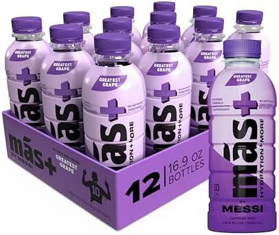 Más+ By Messi Greatest Grape, Sports Drink & Hydration Beverage, Natural Flavors with Vitamins and Electrolytes, No Artificial Sweeteners or Colors, 12-pack