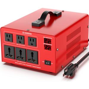 6000W Heavy Duty Voltage Converter Transformer Step Up 110V to 220V & Step Down 220V to 110V, Auto Input Recognition, 3 US & 3 Universal Outlets, LCD Display, Circuit Breaker for Travel & Home