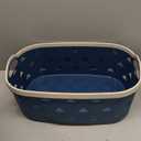 Extra-Large Plastic Storage Basket with Handles  Blue & Cream Decorative Bin for Bathroom, Living Room, or Laundry  Designer Leather Pattern Organizer Basket, 16.7L