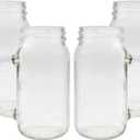 Darware Mason Jar Mugs with Handles (24oz, Clear, 4-Pack); Glass Drinking Glasses for Cold Beverages, Decoration, Storage, Party Favors, Cocktails, Floats