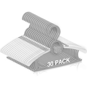 Baby Hangers 30 Pack,Non-Slip Plastic Kids Hangers for Closet, Adjustable Infant Toddler Clothes Hanger, Durable Nursery Organizer for Newborn Children(Grey) (Gray)