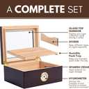 Mantello Cigars Cigar Humidors, Humidor Cigar Box- Gifts for Men, Ebony Wood, Glass-Top Cigar Humidor, Cigar Humidor Box with Hygrometer, Cedar Divider, Humidity Packets Holder, Cigar Box, Holds 25-50