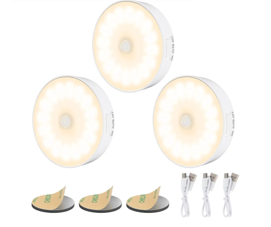3 Pack Motion Sensor Light Indoor, Upgraded 14 LEDs Night Light USB Rechargeable, 3 Light Modes & Long Last Battery, Cordless Magnetic NightLight for Closet, Bedroom, Stairs - Warm White