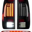 LED Tail Light + 3rd Third Brake Cargo Lamp for Ford F250 F350 F450 F550 Super Duty 1999-2007, High Mount Stop Light Rear Taillight Assembly, F85Z13405CA, F85Z13404CA, FO2800117, FO2801117 U.S. Flag