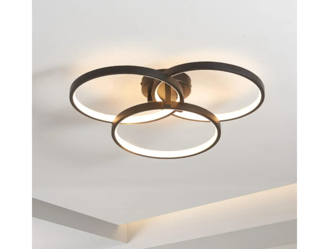 Modern Black LED Ceiling Light, 3-Ring Recessed Fixture for Living Room, Bedroom or Dining Room, Stylish and Energy-Saving Design, Easy to Install