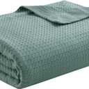 Madison Park 100% Egyptian Cotton Lightweight Summer Blanket, Breathable Waffle Knit Design, Soft Cozy All-Season Throw for Bed, Couch or Sofa, Teal Full/Queen Size (90"x90")