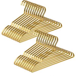 Amber Home 20 Pack Premium Matte Gold Aluminum Coat Hangers, 16.5 Extra Smooth & Durable Metal Shirt Dress Hanger, Light & Sturdy Metal Rack for Jacket Trouser Pant Slack