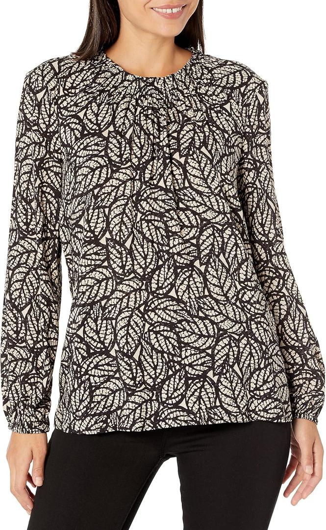 NIC+ZOE Women's Lacy Leaves Top (Black Multi)