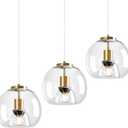 Clear Glass Pendant Lights Kitchen Island 3 Pack 7.87" Glass Globe Pendant Light Gold Hanging Light Fixture Modern Pendant Lighting for Kitchen Island Bedroom Dining Room